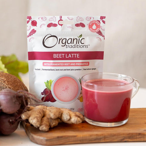 Organic Traditions Beet Latte, Instant Dairy Free Superfood Latte with Fermented Beetroot, 150g/5.3oz Bag