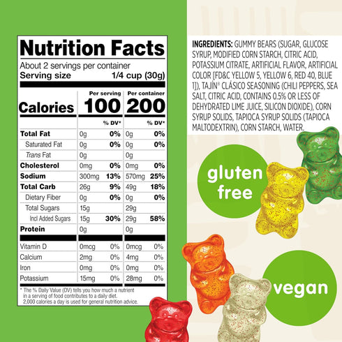 Gummy Gummies 2 oz 12 Pack Snak Club Tajin Bears, Assorted Fruit Candy with Chili and Lime Seasoning, Mild, Gluten-Free