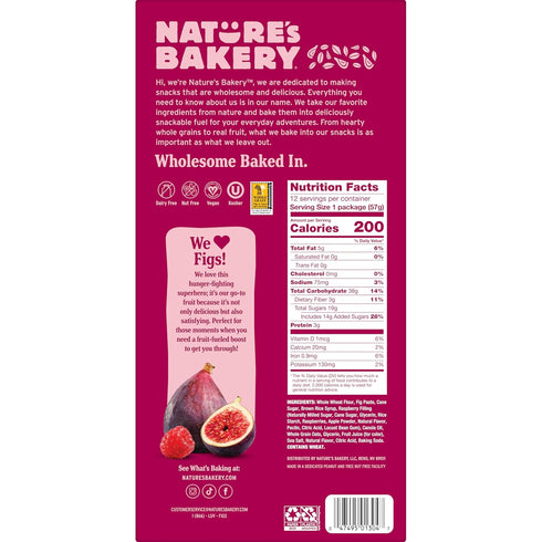 (Pack 24) Natures Bakery Whole Wheat Fig Bars, Raspberry, Real Fruit, Vegan, Non-GMO, Snack bar