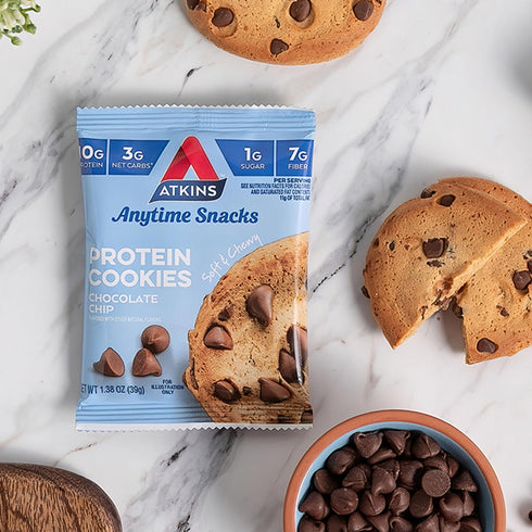 3g 1g 4 Count Atkins Chocolate Chip Protein Cookie, Protein Dessert, Rich in Fiber, Net Carb, Sugar, Keto Friendly