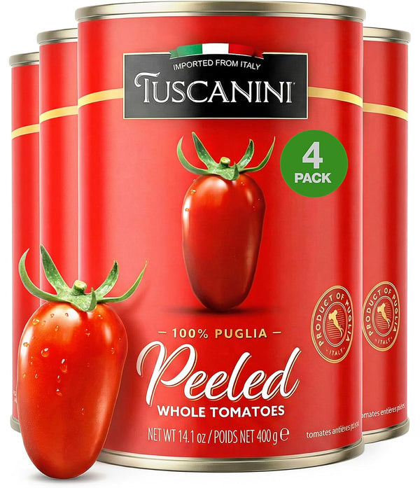 Tuscanini Italian Whole Peeled Tomatoes, 14.1 oz (4 Pack) | 100% Italian