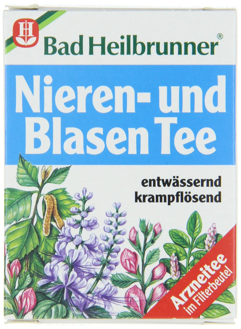 Bad Heilbrunner Nieren und Blasen Tea, Kidney and Bladder Tea (4 Packs, 8 Teabags each) - Fresh from Germany