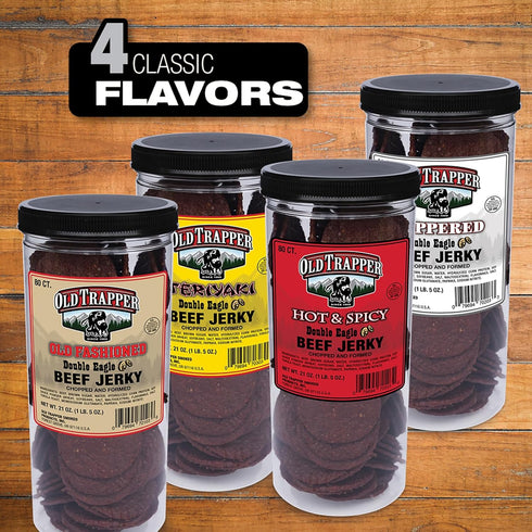 21oz. 80-Piece 10 80 (Pack Old Trapper Double Eagle Beef Jerky, Peppered Flavor, Jar, Natural Wood Smoked Meat Snacks