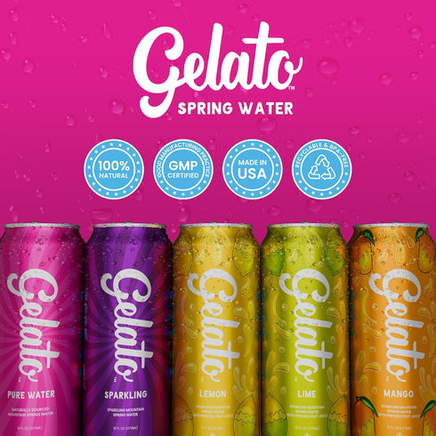 Packaged 12 pack (16 oz Gelato Mango Sparkling Water - Oxygenated Sparkling Water in Aluminum Cans - fl cans)