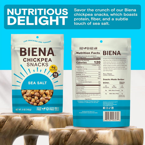 8-Pack, 5 BIENA Chickpea Snacks - Crunchy Roasted Chickpeas - High Fiber Vegan Protein Snacks for Adults and Kids