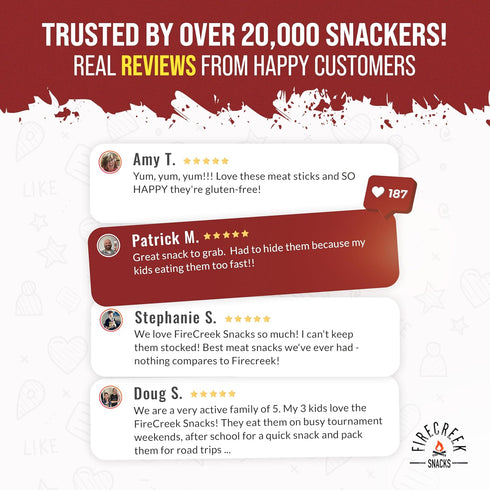 FireCreek Snacks 20 Pack (1 oz), 7g 110 (20, Beef Sticks by , Hickory Smoked Meat Sticks (Jerky Sticks), Protein
