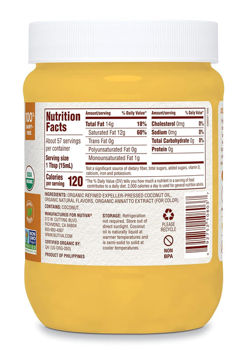 29floz Nutiva Coconut Oil for Cooking and Baking - Butter Flavor Perfect for Making Movie Theater Popcorn, Baked Goods