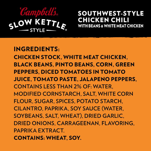 Campbell's Slow Kettle 15.7 oz Style Southwest-Style Chicken Chili with Beans and White Meat Chicken, Microwavable Bowl