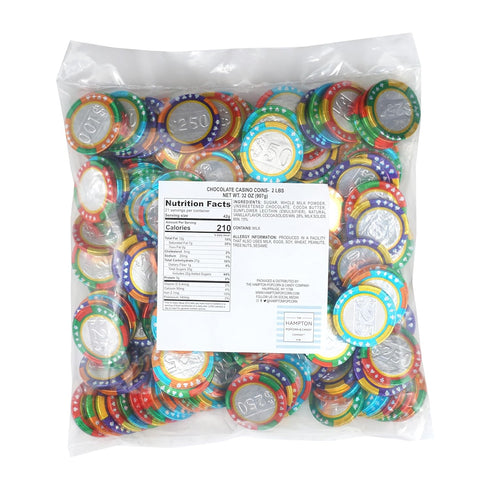 2 Milk Chocolate Casino Coins, Pound Bulk Bag, Chocolate Coins, Individually Wrapped Chocolates