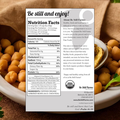 2.8 lb Organic Chickpeas Garbanzo Beans Dry - Dried Chick Peas - Great Protein for Tofu, Tahini - Similar to Soy Beans