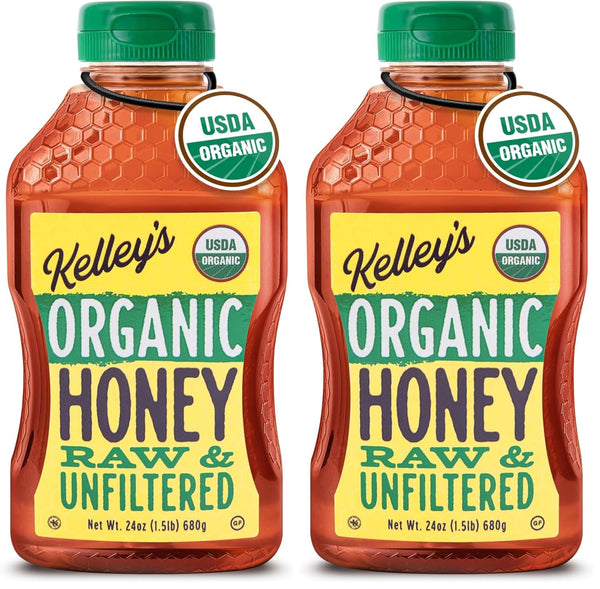 Kelley's 100% Organic Raw & Unfiltered Honey, USDA Certified, 24 Oz All
