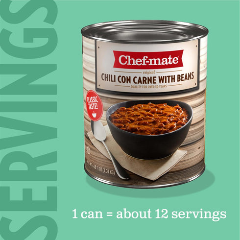 6 lb 11 oz (#10 Chef-mate Beef Chili, Canned Beans with Meat, Can Bulk)
