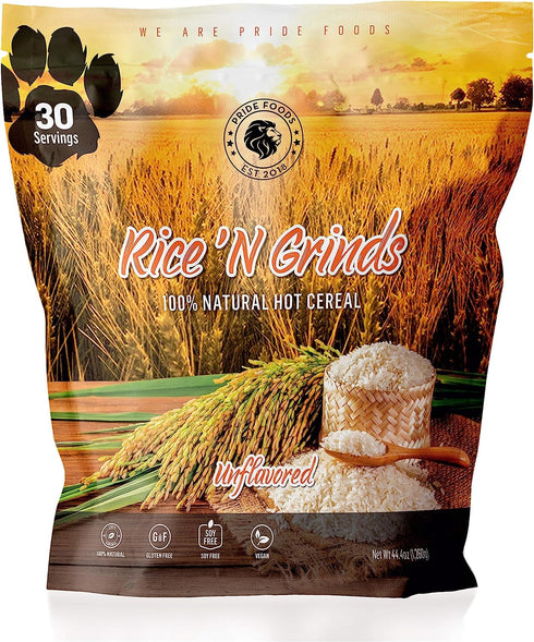 30 Pride Foods Rice 'N Grinds Hot Cereal - Gluten-Free, Non-GMO, Vegan-Friendly, Natural Rice Breakfast, Quick & Easy