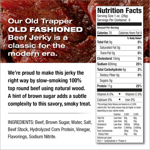 8 11 70 (Pack Old Trapper Beef Jerky, Old-Fashioned Ounce Bag, Tender Meat Snacks for Lunches or Between Meals, Grams
