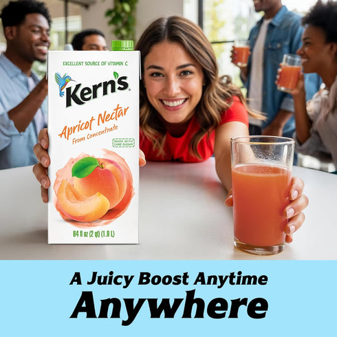 64oz, 8 Pack Kerns Apricot Nectar Juice - Made with Fresh Fruit Puree & Apricot Juice Concentrate for Smoothie Mix