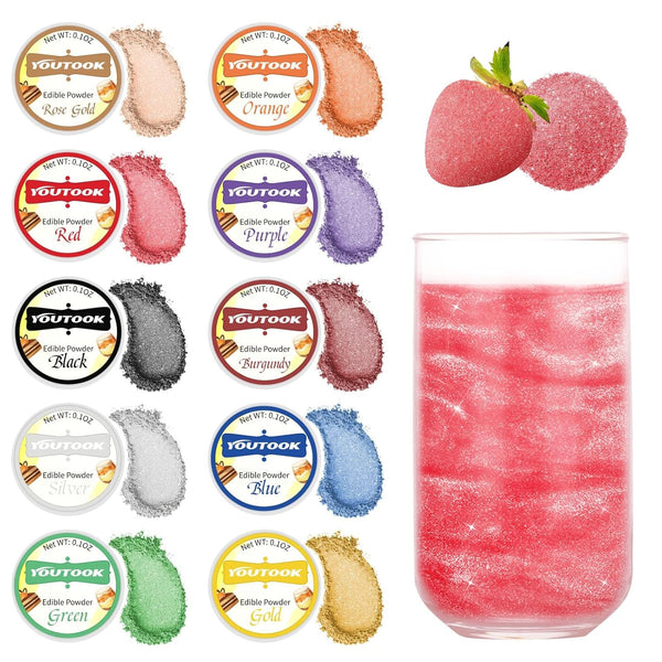 Edible Glitter for Cocktails, 10 Colors Luster Dust for Drinks, Food Grade Dusting Powder for Cake Decorating