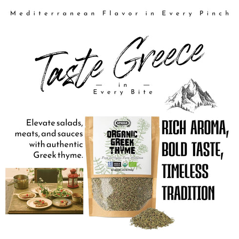 (3.52 oz) 3.52 oz Apsogo Organic Greek Thyme Premium Dried Thyme Leaves from Greece Aromatic for Cooking, Tea