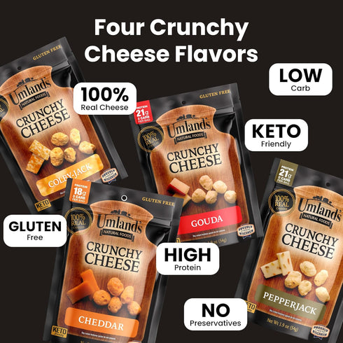 Umland's Umlands Pack (4 Colby 0g Crunchy Cheese High Protein Keto Snack Variety Flavors: Cheddar, Jack, Pepper Jack