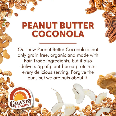 9oz Pack 3 Grandy Organics Peanut Butter Coconola Granola, Certified Organic, Gluten Free, Grain Free, Peanut Butter