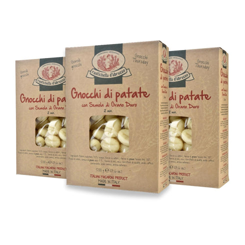 Rustichella d'Abruzzo Potato Gnocchi (Pack of 3), 500g Traditional Italian Dumplings -