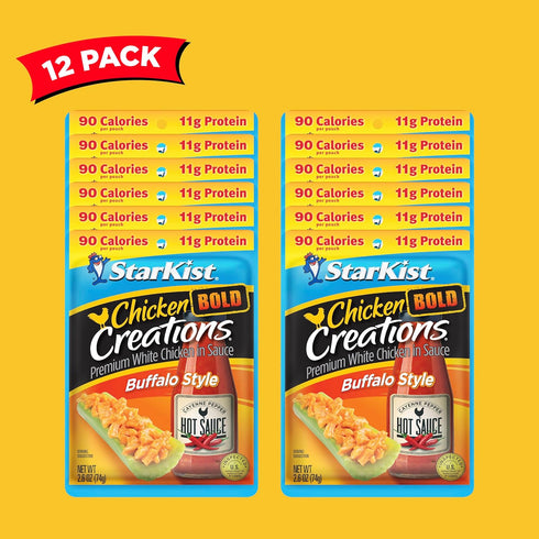 (2.6 oz 12 Pack) StarKist Chicken Creations BOLD Buffalo Style Pouch - Fully Cooked High Protein White Meat, Gluten