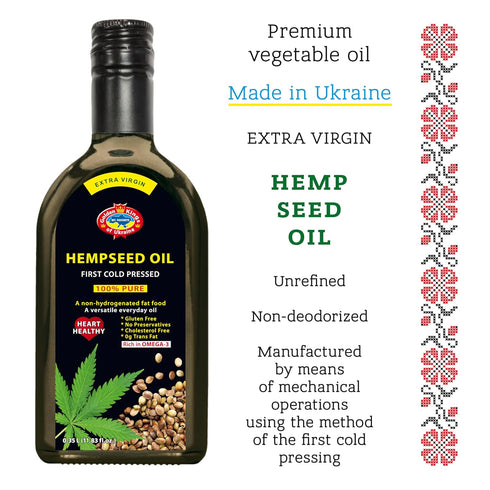 11.83 OZ Golden Kings of Ukraine Pure Hemp Seed Cooking Oil - Extra Virgin Cold Pressed Oil - Unrefined