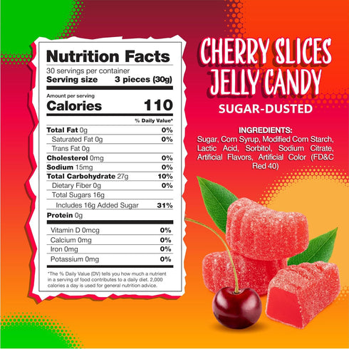 2 Cherry Slices Jelly Candy | Pound Bag | Soft Sugar Dusted Fruit Slices with Classic Cherry Flavor | Fruit Jellies