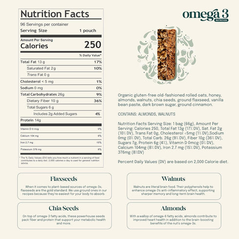 3 Omega-3 Omega-6, 66g Pack 6 Eat Omega Mega Os Vanilla Bean Cereal Bites - Gluten-Free, Dairy-Free, Plant-Based