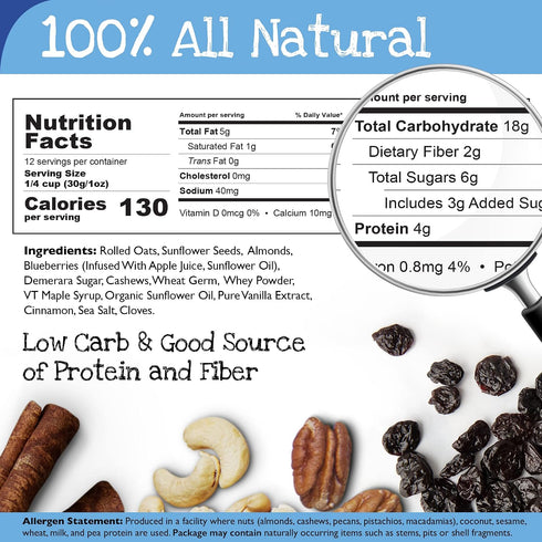 12 oz. (Pack 2) True North Granola Granola Blues with Dried Blueberries, Almonds and Cashews, All Natural and Non-GMO
