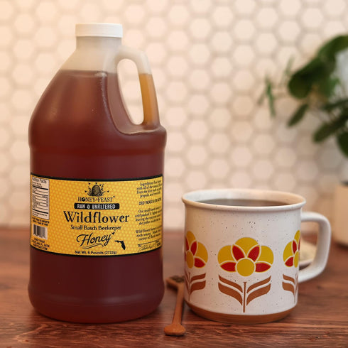 6 (1/2 HONEY FEAST Pounds Gallon) Bulk Wildflower Honey, All Natural, Unfiltered, Unheated Honey, Perfect