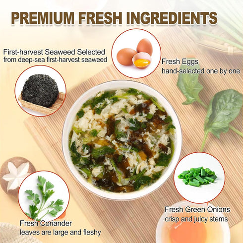 4 0.3 (20 Pack) Egg Flower Soup Mix, Vegetable Mix Soup with Flavors (Laver, Spinach, Mushroom, Tomato), Ounce