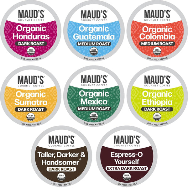 Maud's Organic Coffee Pods Variety Pack, 56 ct, 8 Assorted Flavors, Single