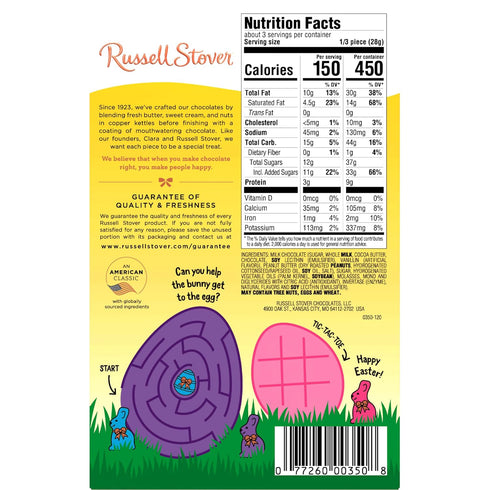 3 Oz, 12 Count Russell Stover Peanut Butter Milk Chocolate Easter Bunny Candy