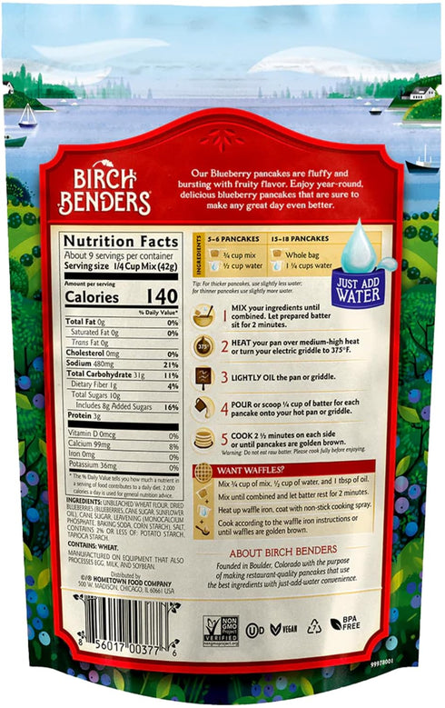 14 Oz (Pack 6) Blueberry Pancake & Waffle Mix By Birch Benders, Made With Real Blueberries, Non-Gmo, Just Add Water