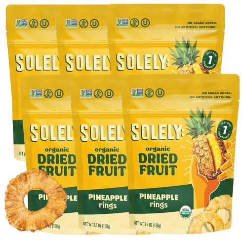 SOLELY - Organic Dried Pineapple Rings (3.5 oz Resealable Bags, Pack of