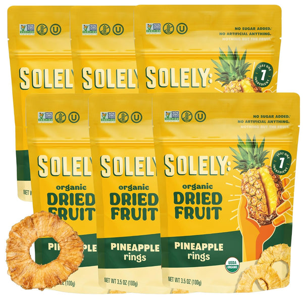 SOLELY - Organic Dried Pineapple Rings (3.5 oz Resealable Bags, Pack of