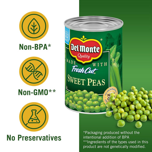12 Pack, 15 oz DEL MONTE Sweet Peas Canned Vegetables, Can