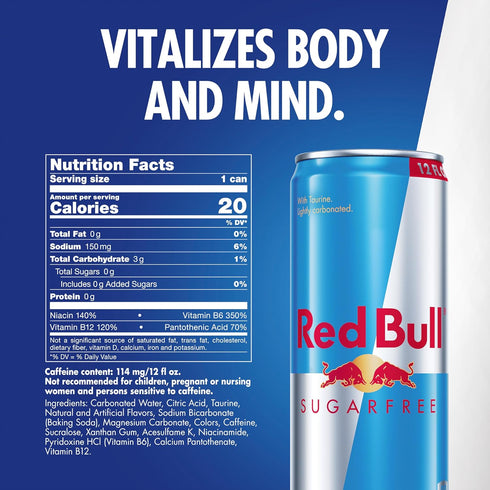 12 Oz, Pack 24 Red Bull Energy Drink, Sugar Free, Fl