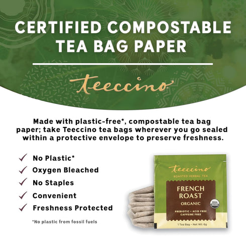 Teeccino French Roast Herbal Tea, 10 Tea Bags - Caffeine Free & Prebiotic Coffee Alternative