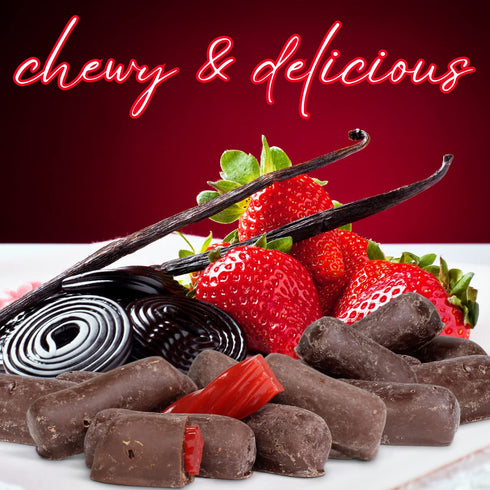 5 lbs Chocolate Covered Strawberry Licorice Bits by Its Delish, Bag Bulk | Strawberry Licorice Bites Coated in Dark