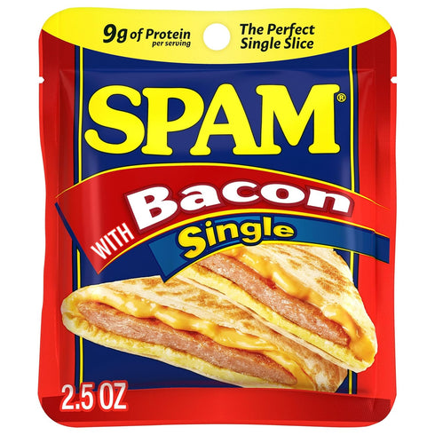 SPAM Single Bacon 2.5oz Individual Pouch (Pack of 12) Fully Cooked Pork