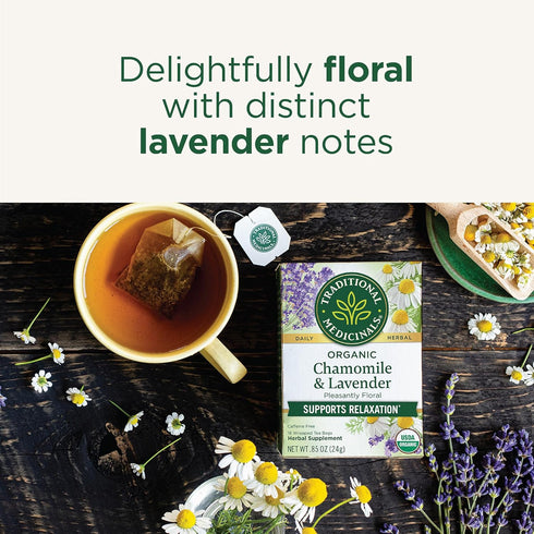 96 (6 Pack) Traditional Medicinals Tea, Organic Chamomile & Lavendar, Stress Relief, Tea Bags