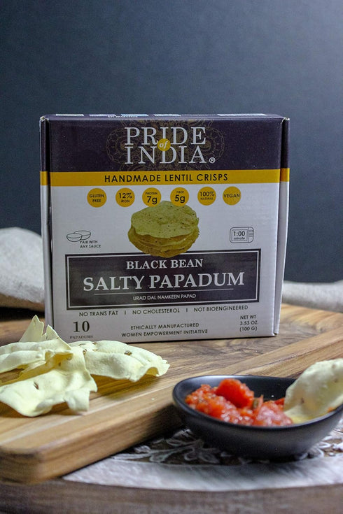 Pride Of India - Salty Black Bean Namkeen Papadum Lentil Crisp - 10 count (3.53oz)