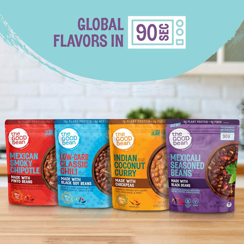 Pack (Pack 4) 10 oz The Good Bean Heat and Eat Pouch - Variety - of Pouch - Mexican Smoky Chipotle, Low-Carb Classic