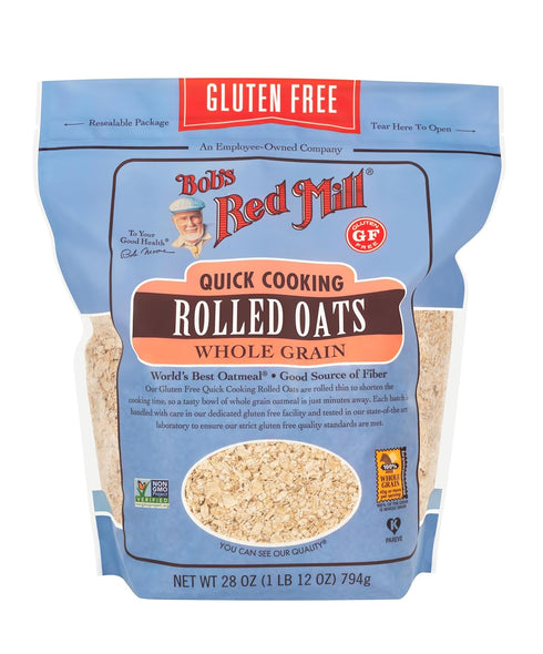 28oz (Pack 4) Bob's Red Mill Gluten Free Quick Cooking Rolled Oats, of - Non GMO, Whole Grain, Vegan, Kosher