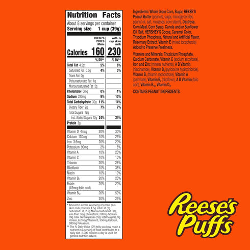 11.7 OZ Reese's Puffs Minis Breakfast Cereal, Chocolate Peanut Butter Cereal