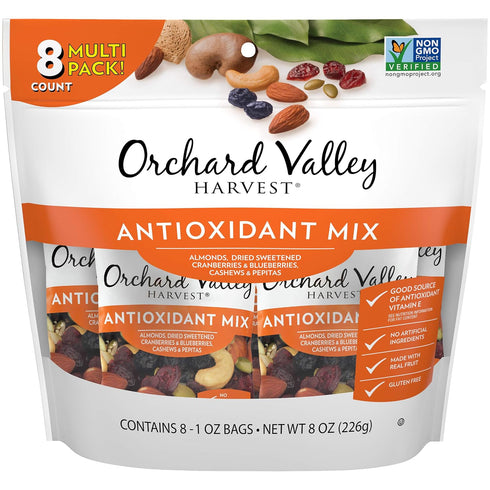 Orchard Valley Harvest Antioxidant Mix, 1 Ounce Bags (Pack of 8), Almonds,
