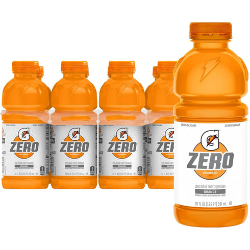 Gatorade Thirst Quencher Zero Sugar Sports Drink, Orange, 20oz Bottles, 8 Pack,