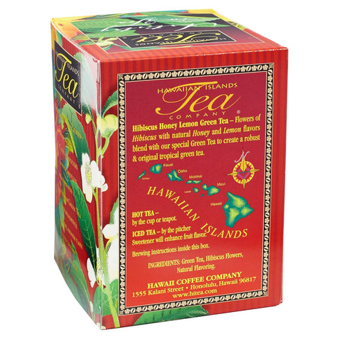 Hawaiian Islands Tea Company Hibiscus Honey Lemon Tropical Green Tea - All Natural, 20 Teabags