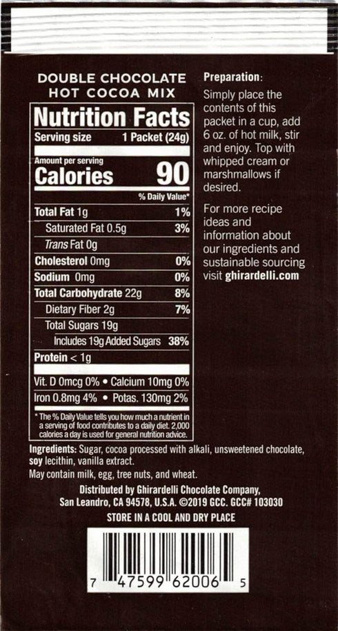 0.85 oz Packets (Pack 25) Ghirardelli Double Chocolate Hot Cocoa Mix, Approximately of with Cocoa Scoop